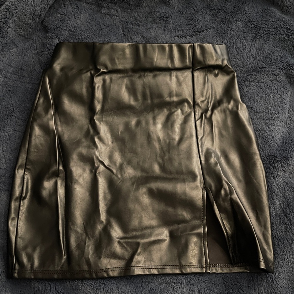 Black leather mini skirt